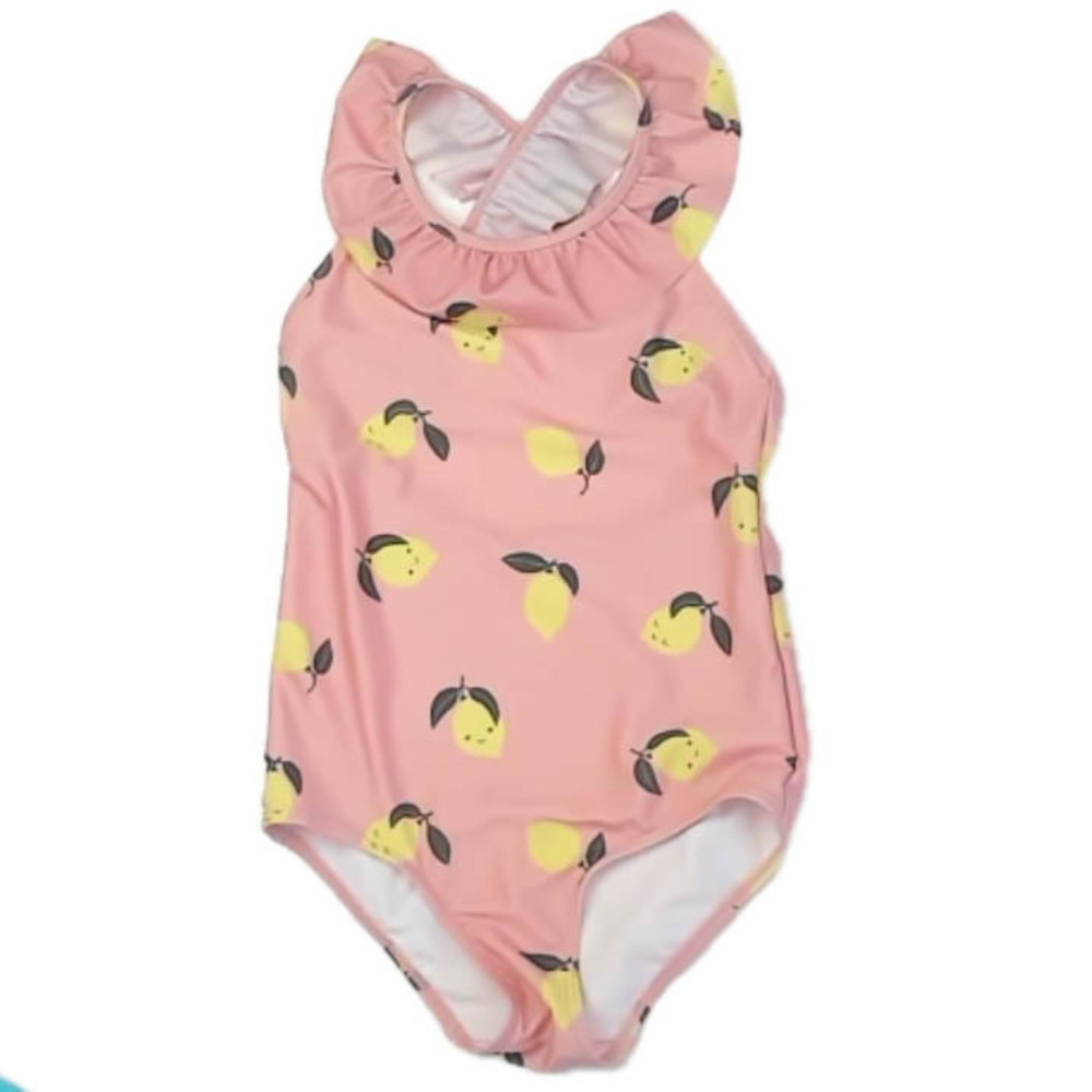 H&M Girls Pink Lemons 1-piece Swimsuit size: 6-7 Years